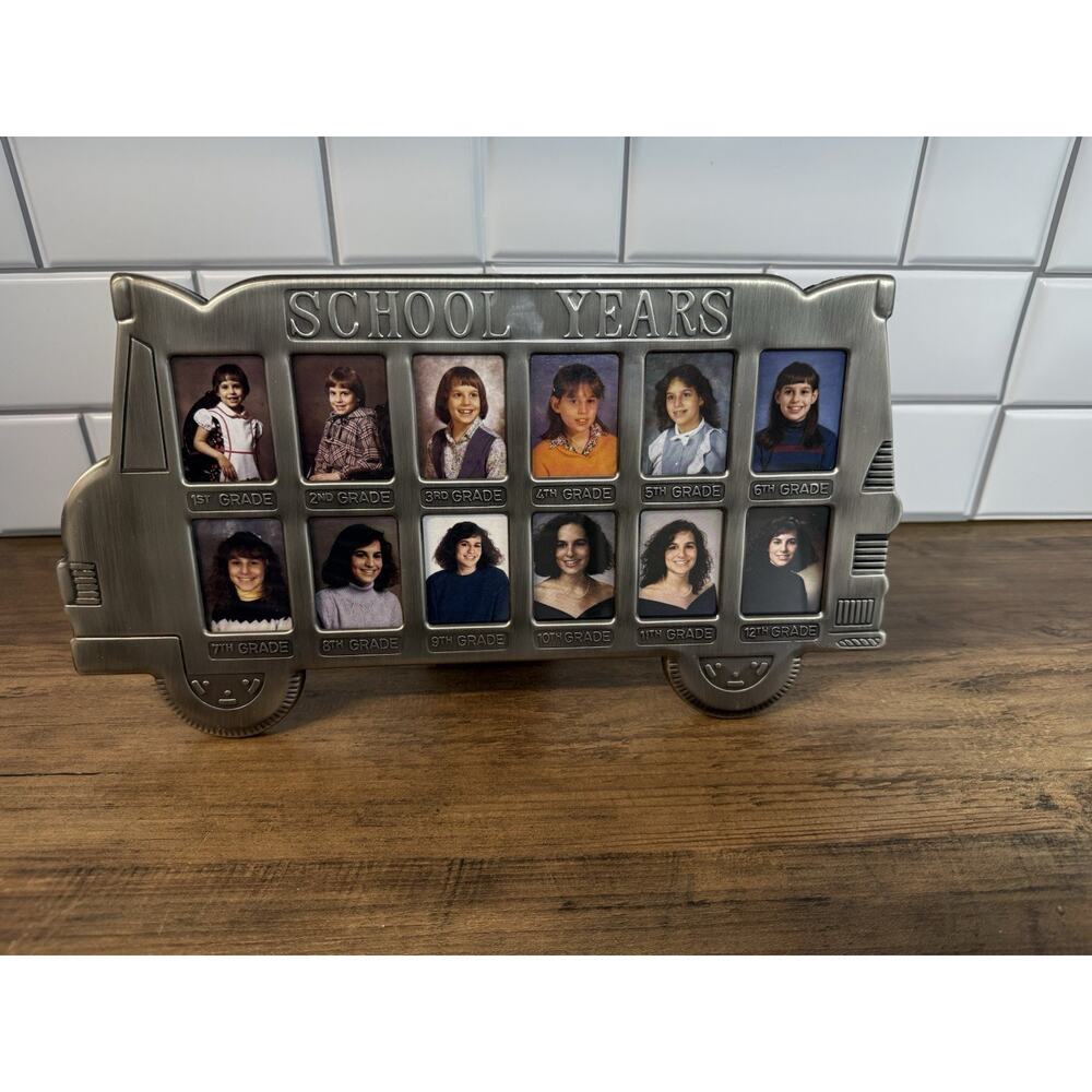 Vintage School Days Bus Shape Picture Frame Metal For 2"x 3" Pictures